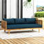 Banquette 3 places avec coussins en bois et eau, 172 cm (l) x 82 cm (p) x 61 cm (h), design moderne à lattes élégantes - Dimensions