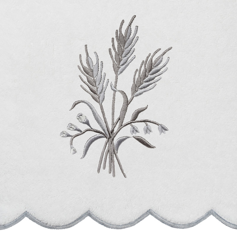  100% Turkish Cotton WHITNEY Scallop 3PC Embellished Towel Set, White/Gray, 3 Piece Towel Set