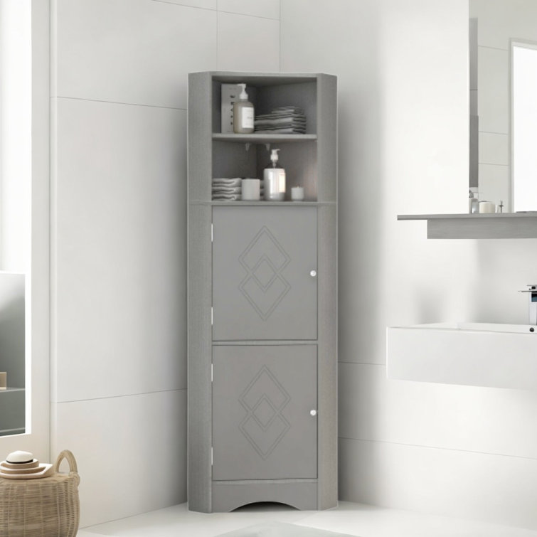 Bathroom Linen Storage Tower Cabinet Elements Acacia - Gray Wood