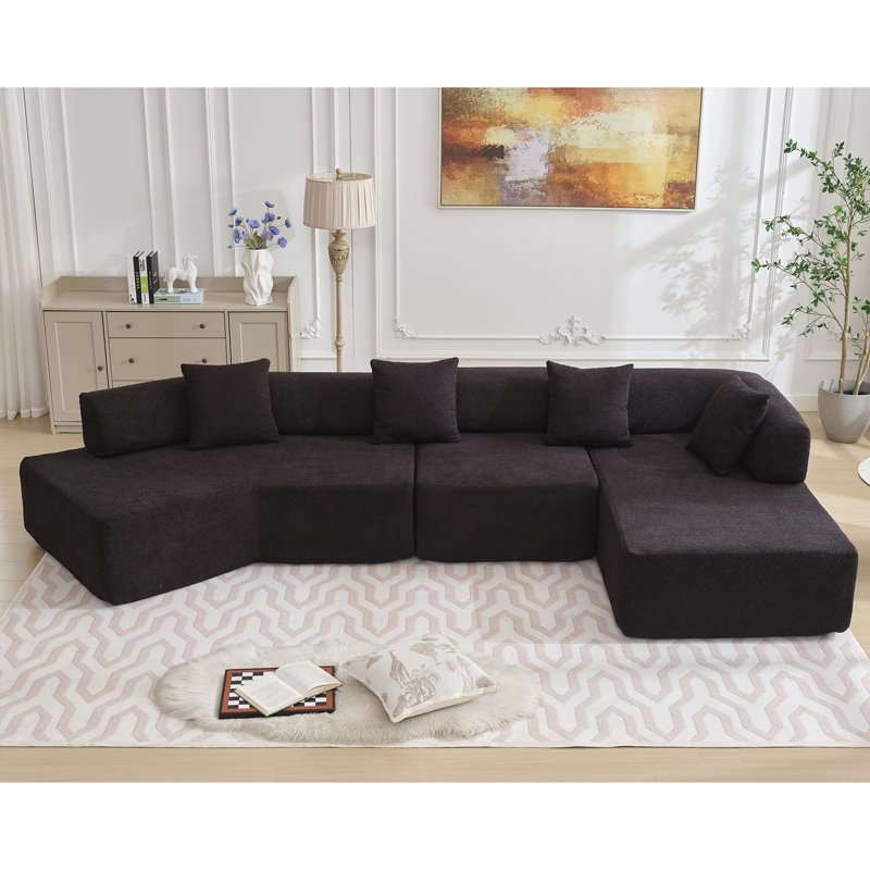 Canapé moderne en forme de L de 140 po avec méridienne, sièges confortables, 4 sièges, assemblage sans assemblage de salon et meubles confortables