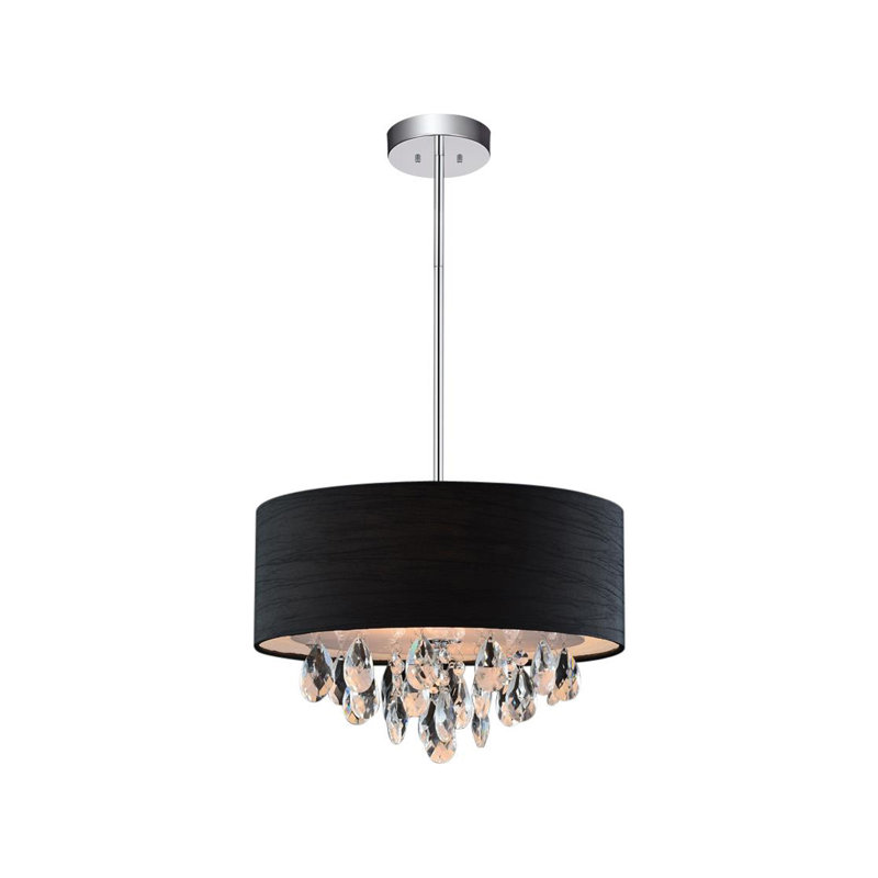 Black Drum Pendant Light with Chrome Finish and Crystal Accents
