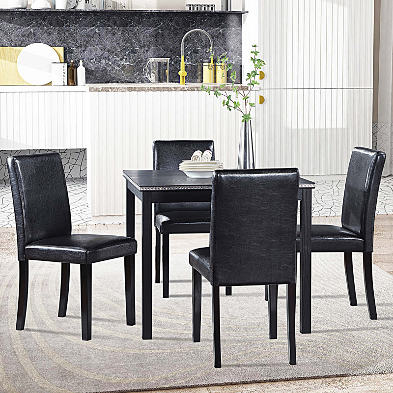 5 Piece Wooden Dining Table Set, Kitchen Table Set with Square Table and 4 Upholstered Chairs