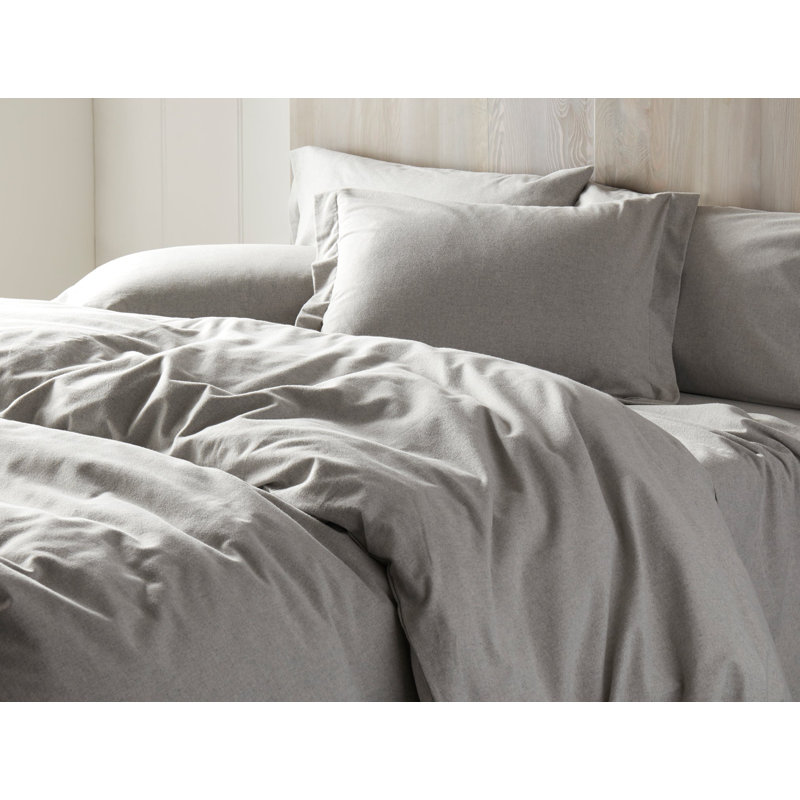 Cloud 100% Cotton Flannel Sheet Set, Full Sheet Set with 2 Pillowcases, Pale Gray Heather