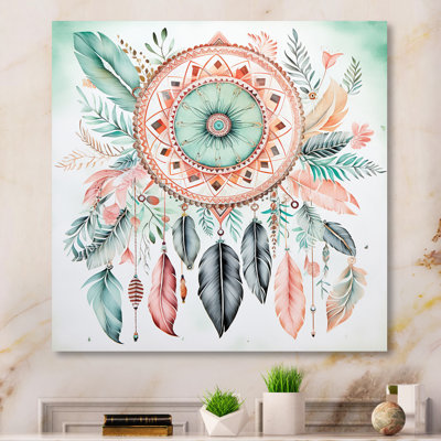 «Pastel Turquoise Boho Dreamcatcher I», reproduction d'art sur toile