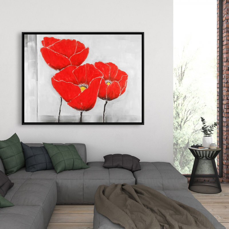 Three poppies - 36"x48" Framed canvas