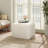  Modern Upholstered Square Ottoman with Boucle Fabric, Minimalist Accent Footrest, White