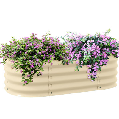 Galvanized Elevated Planter Kit 3.4'x2'x1', Metal Garden Bed With Edge, Accepted For Flowers, Herbs & Veggies, Cream Securing Raised Box Flower, Herb Vegetable Growth, Cream, Edging, Efficient