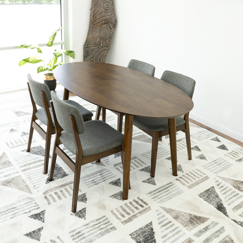 Manheim 5 Mid-Century Modern Dining Set With 4 Fabric Dining Chairs In Gray