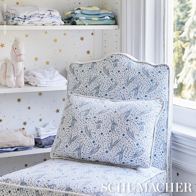 Schumacher x Marie-Chantal Rabbit Pillow, 12" H x 16" W, Blue