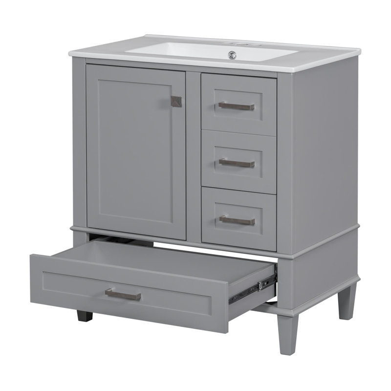Meuble-lavabo avec rangement, Gris, Argent argent, 30"