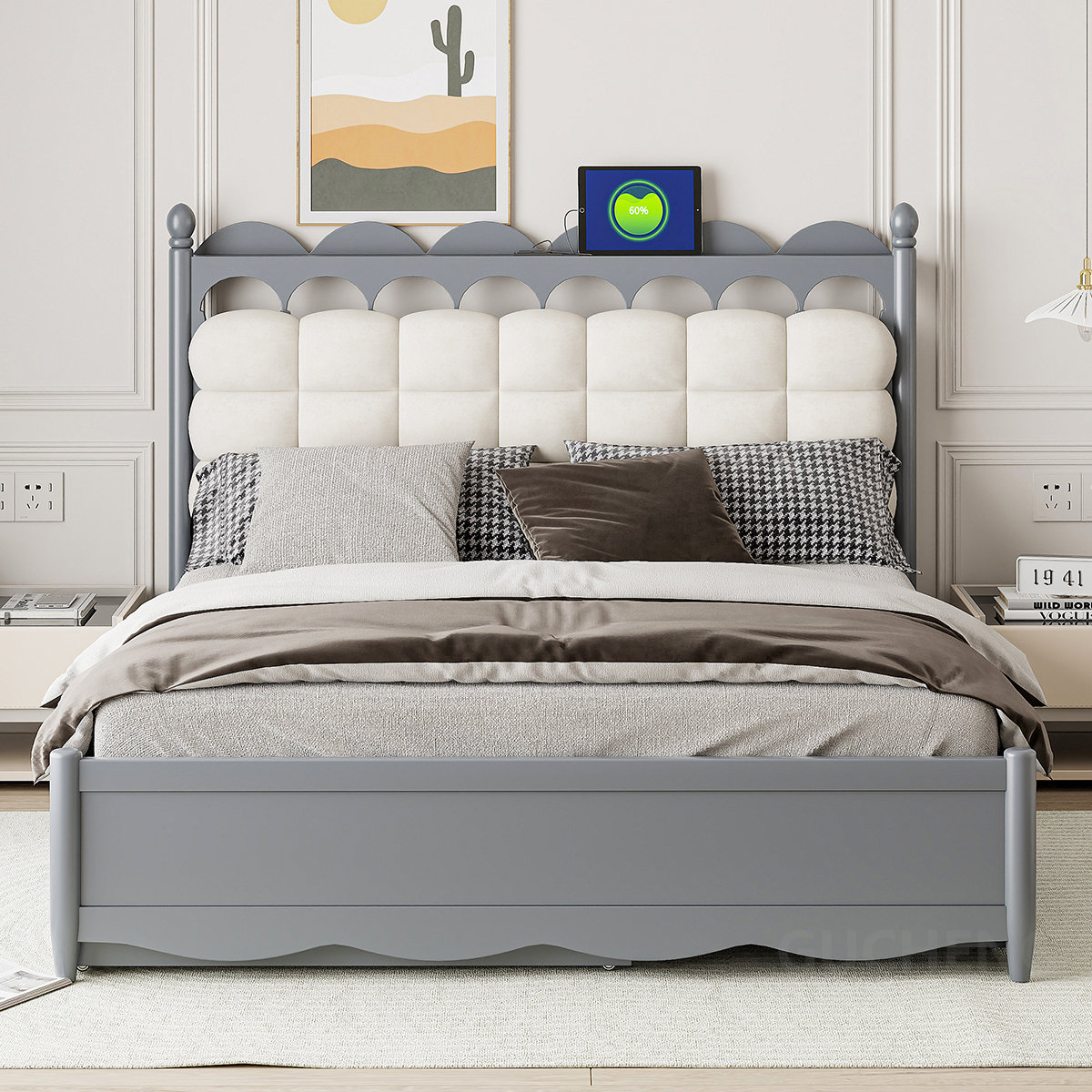 Queen size Contemporary White Platform Bed with 2 Storage Drawers main image 1