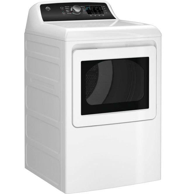GE Appliances 7.4 Cu. Ft. Natural Gas Dryer Sensor Dry Reversible Door in White