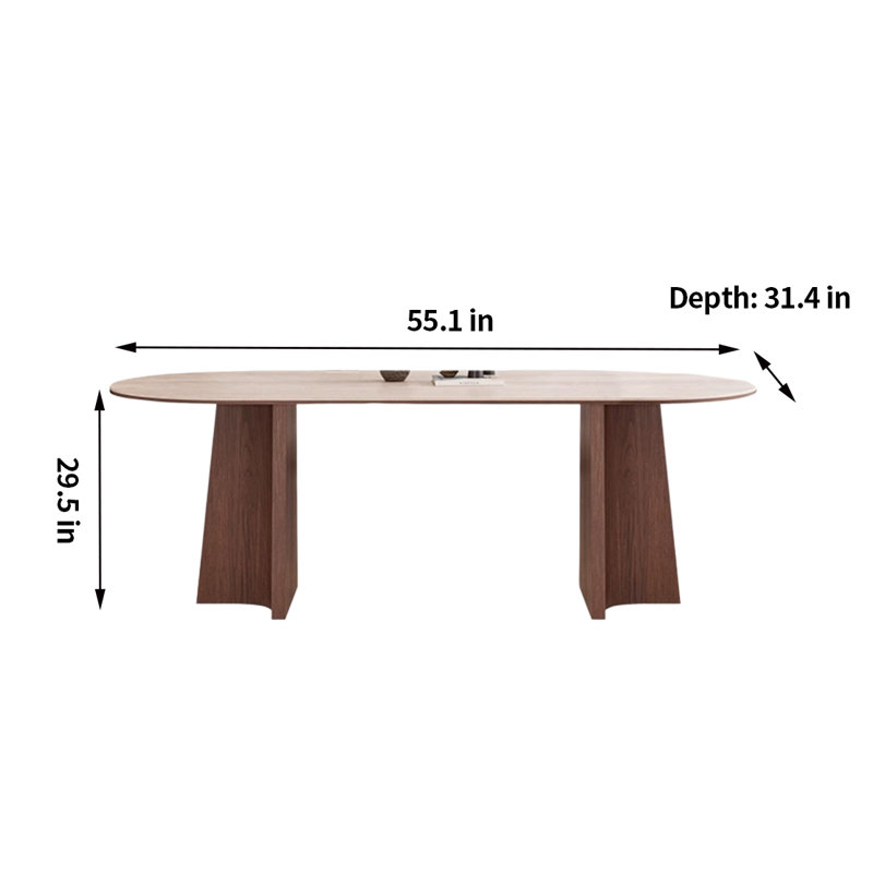 Oval Minimalist Dining Table Oval Solid Wood Base Dining Table, 29.5"H x 55.1"L x 31.4"W