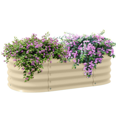 Ensemble de jardinière surélevée en métal galvanisé 3,4 pi x 2 pi x 1 pi, jardinière d'extérieur avec rebord, dense pour les fleurs, les herbes et les légumes, légumes assortis crème, teinte