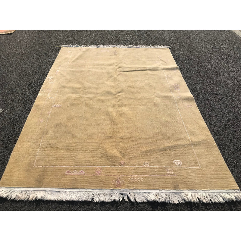 Grand tapis turc beige Oushak - Tapis en laine rétro idéal pour décorer la salle à manger