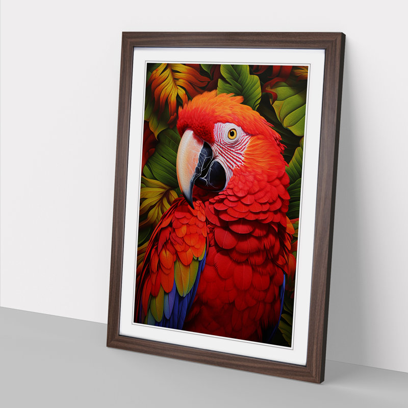 Parrot Colour Field - Single Picture Frame Print on Wood, Walnut Framed, 34cm H x 25cm W x 2" D