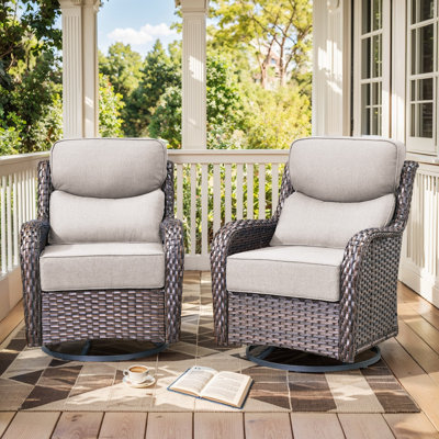 Wickes Outdoor Patio Wicker Swivel Glide Rocker Chair With 6" Thick Cushions (2-Pack) by Lark Manor