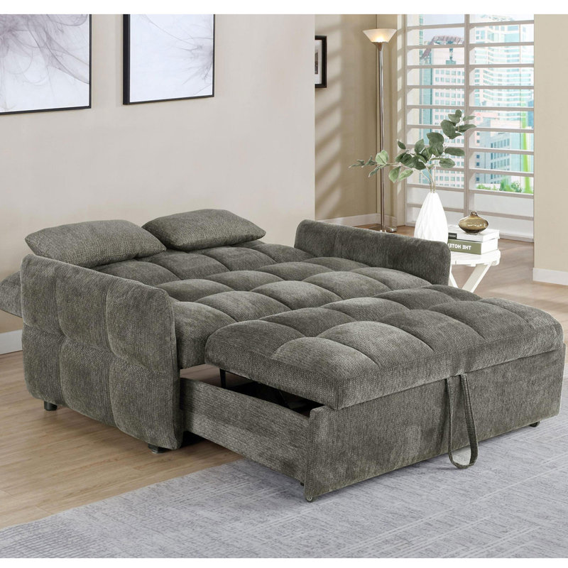 Alvara Tufted Cushion Pull-out Sleeper Sofa Bed, Dark Gray