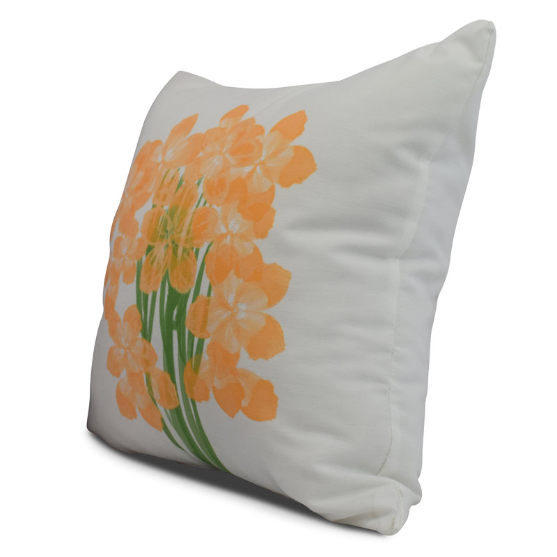 Yellow Floral Print Reversible Outdoor Square Pillow 16" x 16"