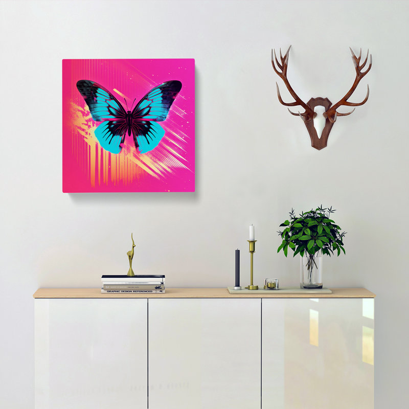 Butterfly Vaporwave - Wrapped Canvas, 35cm H x 35cm W x 3cm D
