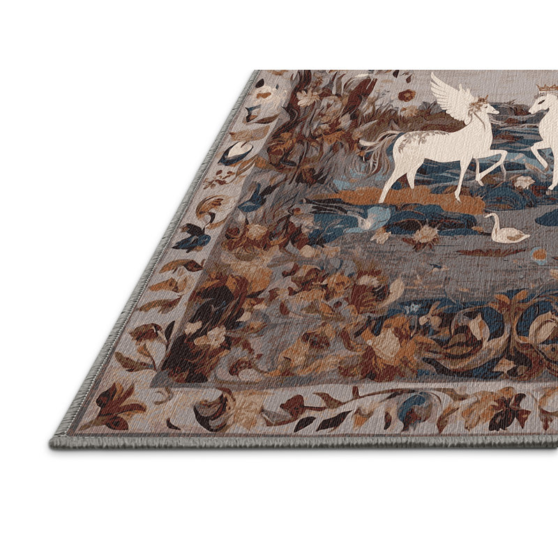 Machine Washable Gray Area Rug, Rectangle 7' x 10'