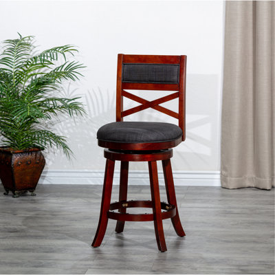 24" Counter Height X-Back Swivel Stool, Cherry Finish, Fabric Seat