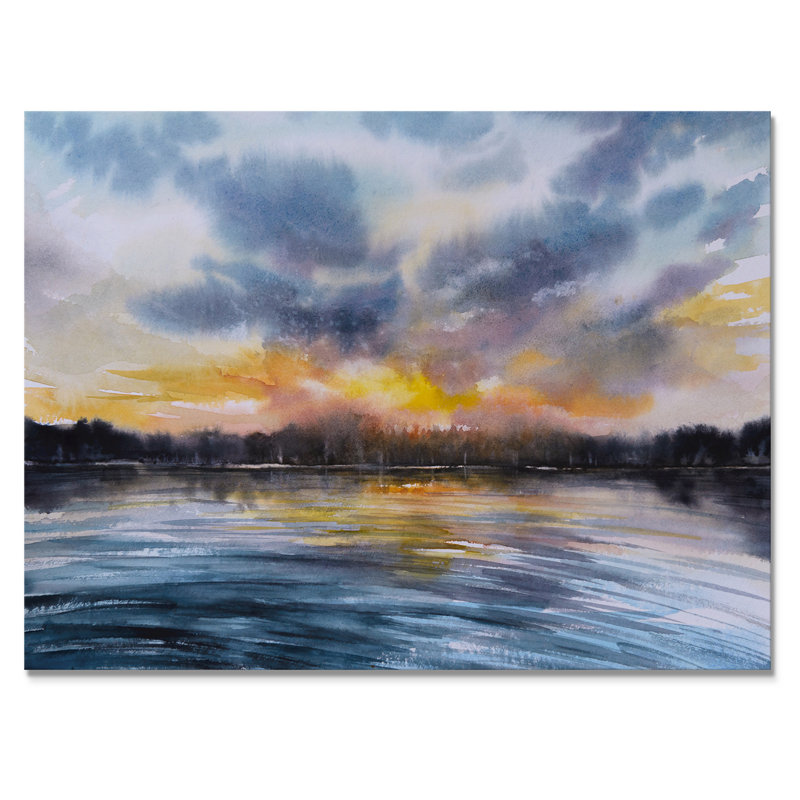 " Sunset On The Lake I ", 12" H x 20" W x 1" D, Wrapped Canvas