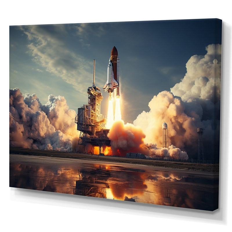 Navette spatiale épique Lancement I - Navette spatiale, art mural, Toile tendue, H 16 po x l 32 po x P 1 po