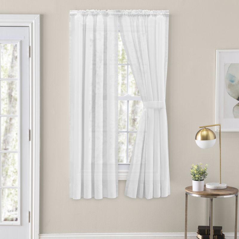 Tangina Cotton Blend Semi Sheer Curtain Pair, 40" W x 45" L, White