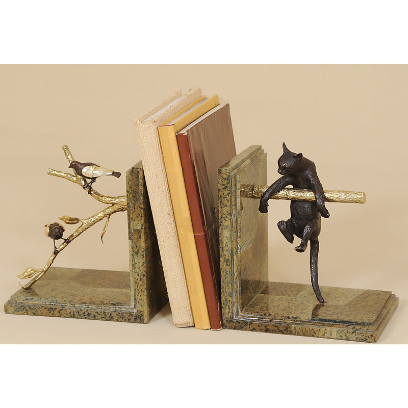 Pursuit Cat and Bird Motif Bookends