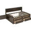 Lit de jour double avec 2 tables de chevet, 4 tiroirs et tablettes supérieures attrayantes au fini brun, antique-372220616