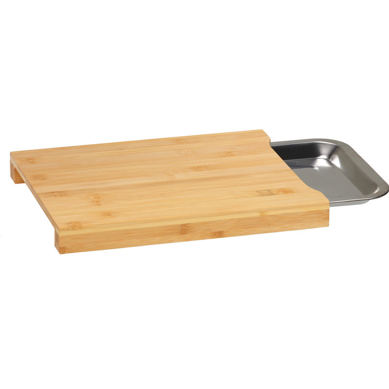 Natural Bamboo Rectangular Cutting Board with Stainless Steel Tray