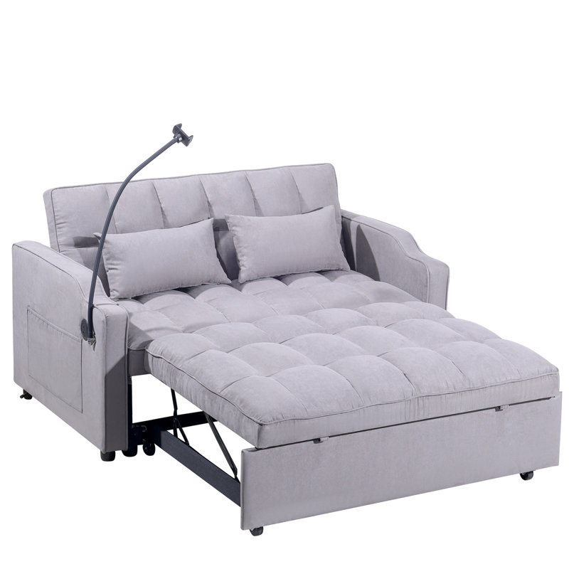 Canapé-lit réglable moderne, tissu en suède gris avec port USB pour un usage domestique