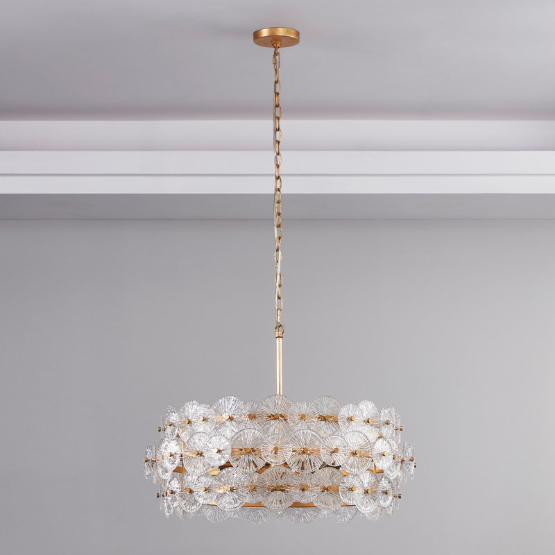 Lustre tambour en métal et verre à 6 lumières Harlune, Six lumières