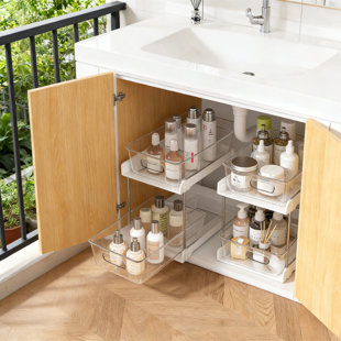 2-Tier Under Sink Organizer With Pull-Out Tracks, 2-Pack