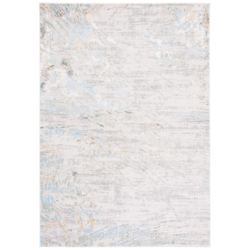 Tapis gris / turquoise Wayde, Rectangle 4 pi 5 po x 6 pi 5 po