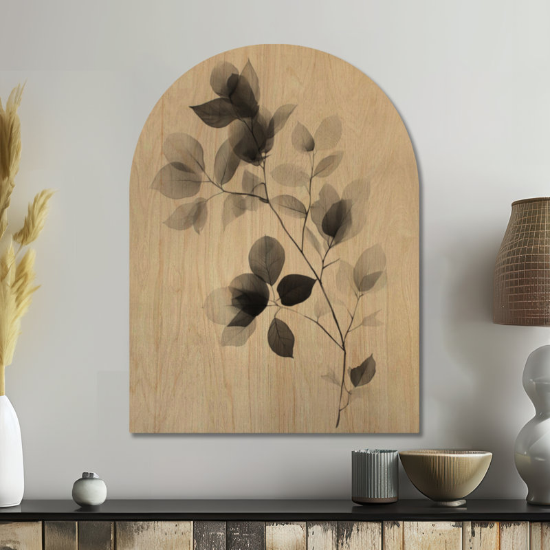 Étude de feuille translucide - Tableau mural botanique en bois arqué gris, H 40 po x l 30 po, Arche