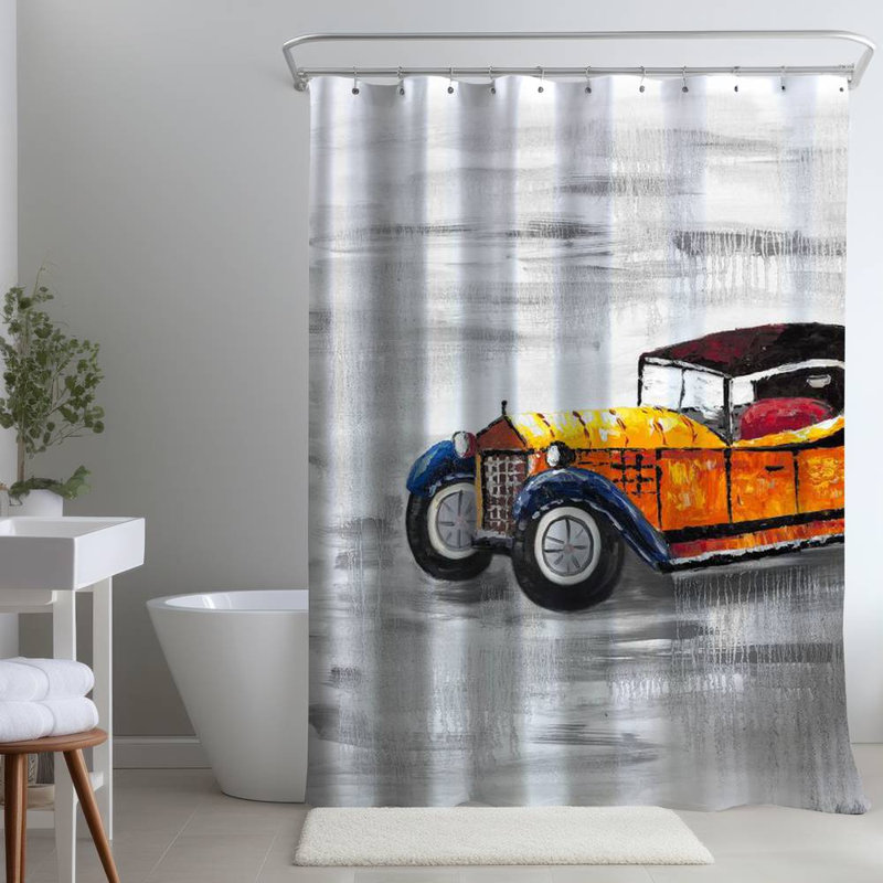 Shower Curtain TR19 – Polyester Shower Curtain, Dye Sublimation Print, 71" W × 74" L, Multicolor Gray