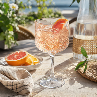 500ml Vintage Cut Glass Cocktail Goblets Wine & Gin Stemmed Drinkware