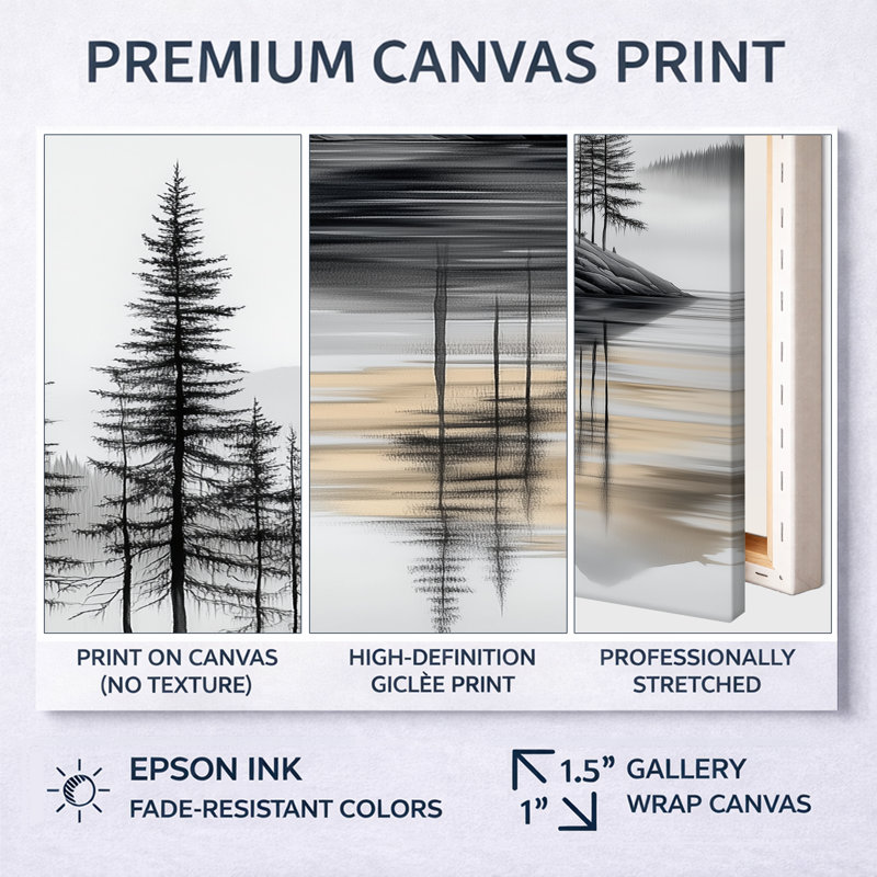 «Elegant Forest Island View I - Lake», art mural, ensemble de 3, 32" H x 72" W, White Floater Framed