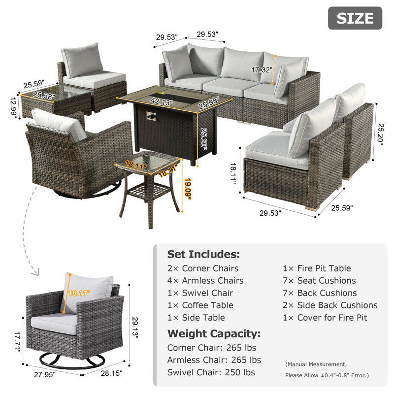 Ensemble de conversation d'extérieur pour 7 personnes avec coussins Stehle, Gris