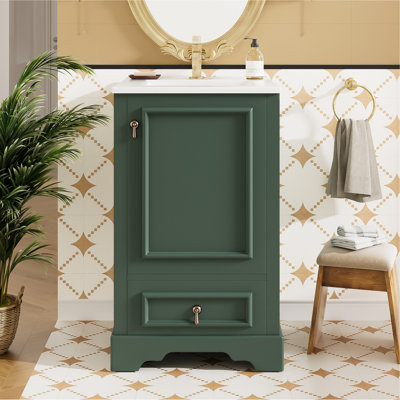 Meuble-lavabo de style moderne de 20 po, lavabo en céramique, porte à fermeture en douceur, tablette à compartiment réglable et meuble-lavabo de construction solide de 20 po avec rangement pratique, système, porte en U