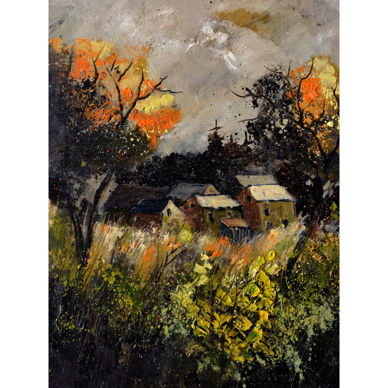 Les maisons isolées par Pol Ledent - Peinture, H 31,2 po x l 25,2 po, Papier avec cadre noir