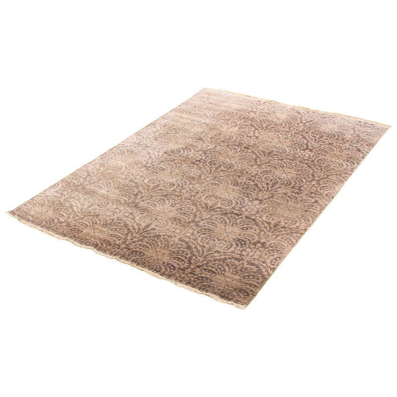 Tapis décoratif en laine de conception unique 5 pi 6 po x 7 pi 11 po noué à la main New Age Ivoire