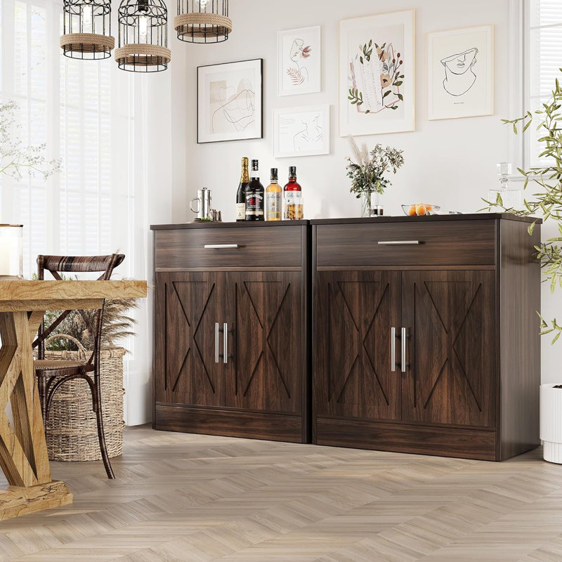 Sideboard Buffet With Storage, Modern Kitchen Storage Cabinet With 1 Drawer And 2 Doors, Wood Coffee Bar Buffet Table For Kitchen, Dining Room
