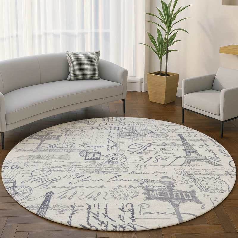 Premium Machine Washable Mayfield AMF2209 novelty Rug, Ivory, 8' Round
