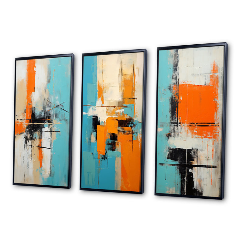 «Serene Submission Of Time Minimal Abstract», ensemble de 3 peintures d'art abstrait, Cadre flottant noir, H 28 po x l 36 po