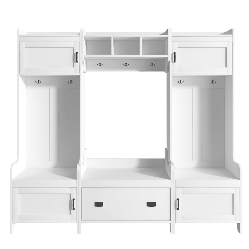 Portemanteau pour couloir avec banc d'entrée, blanc, 7 crochets, organisateur stable et fonctionnel pour 41, support, espace spacieux