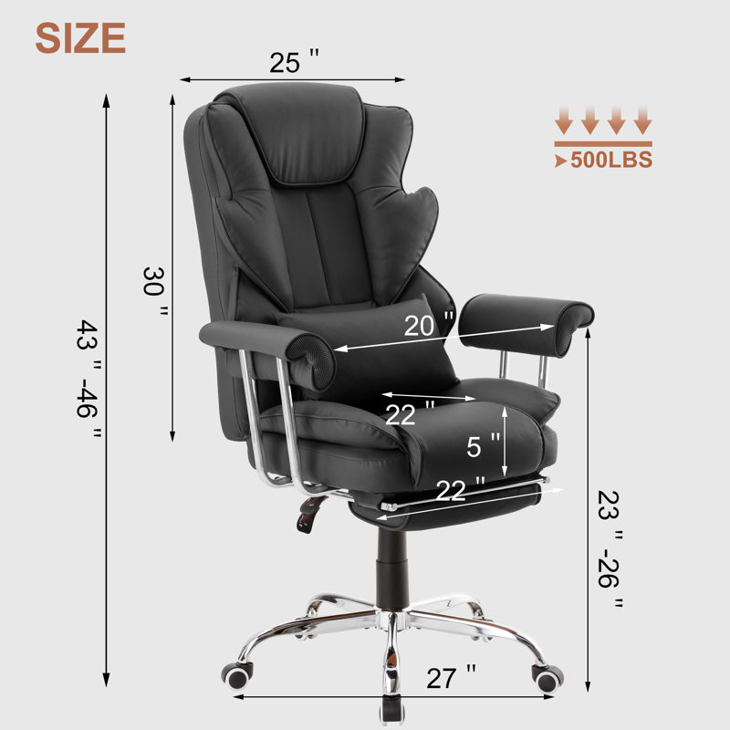 Mavery 500LBS Executive Chair with Headrest Footrest Lumbar Pillow, Black