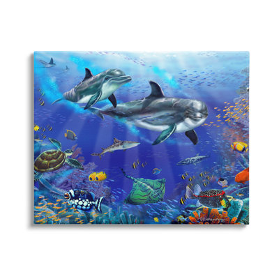 «Au-485», toile «Sea Life Scène Dauphins sur toile» par Interlitho, peinture